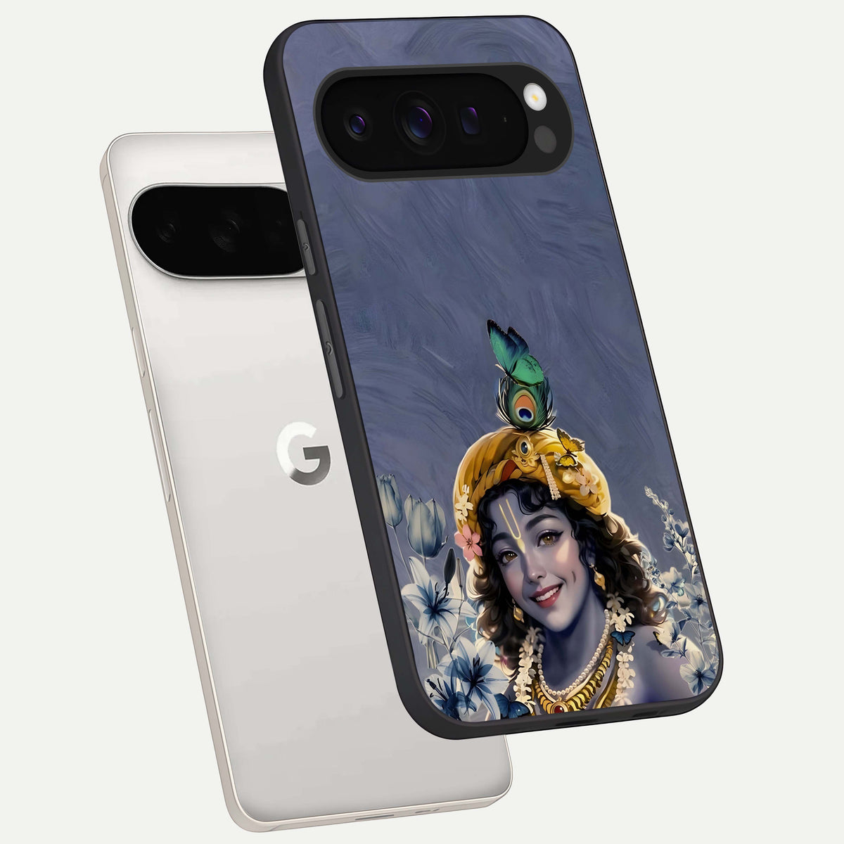 Lord Krishna phone case For Google Pixel 9 Pro XL showing premium glass back cover with detailed artwork