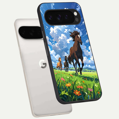  Majestic Horses Galloping phone case For Google Pixel 9 Pro XL showing premium glass back cover with detailed artwork