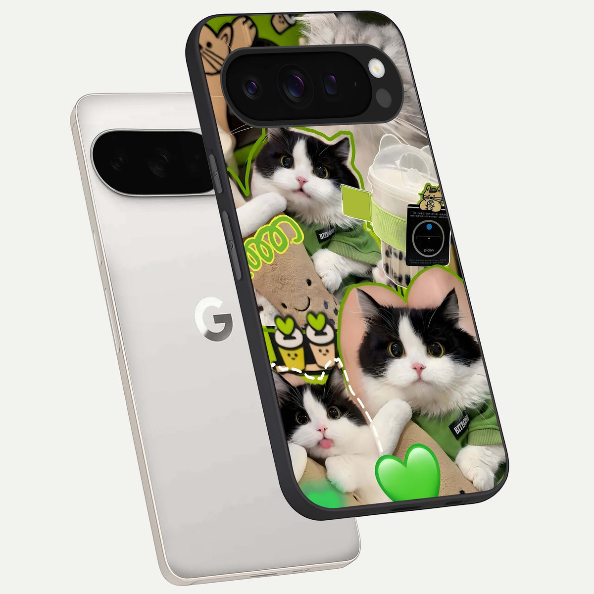  Matcha Cats Mood phone case For Google Pixel 9 Pro XL showing premium glass back cover with detailed artwork