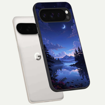  Midnight Lake Peace phone case For Google Pixel 9 Pro XL showing premium glass back cover with detailed artwork