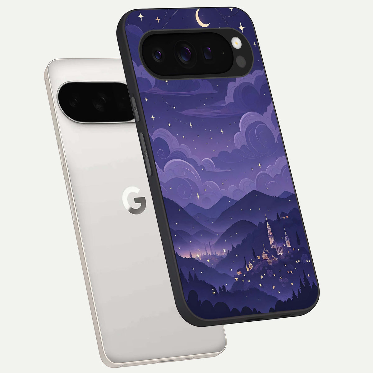  Minimal Night View phone case For Google Pixel 9 Pro XL showing premium glass back cover with detailed artwork