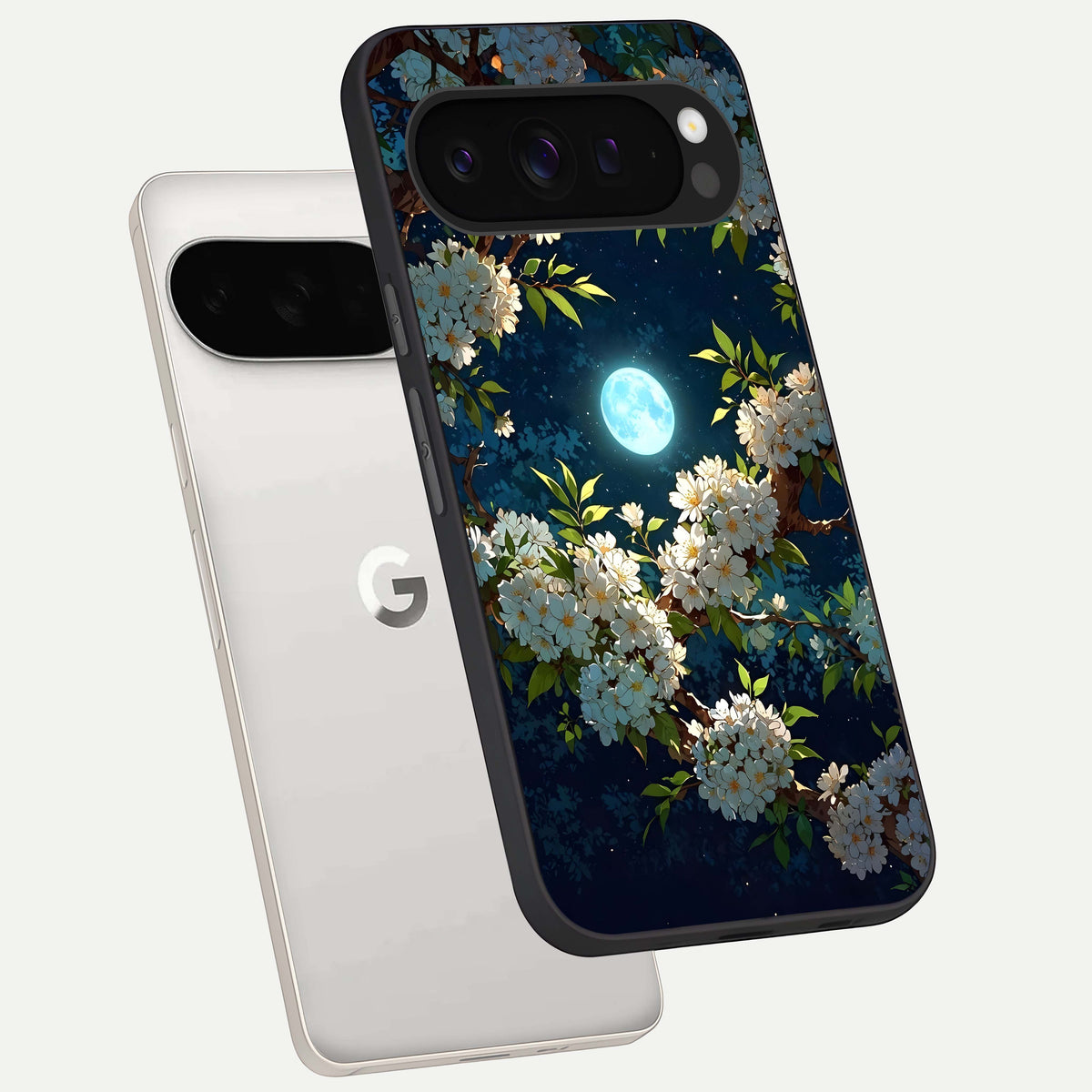  Moonlit Blossom Dream phone case For Google Pixel 9 Pro XL showing premium glass back cover with detailed artwork