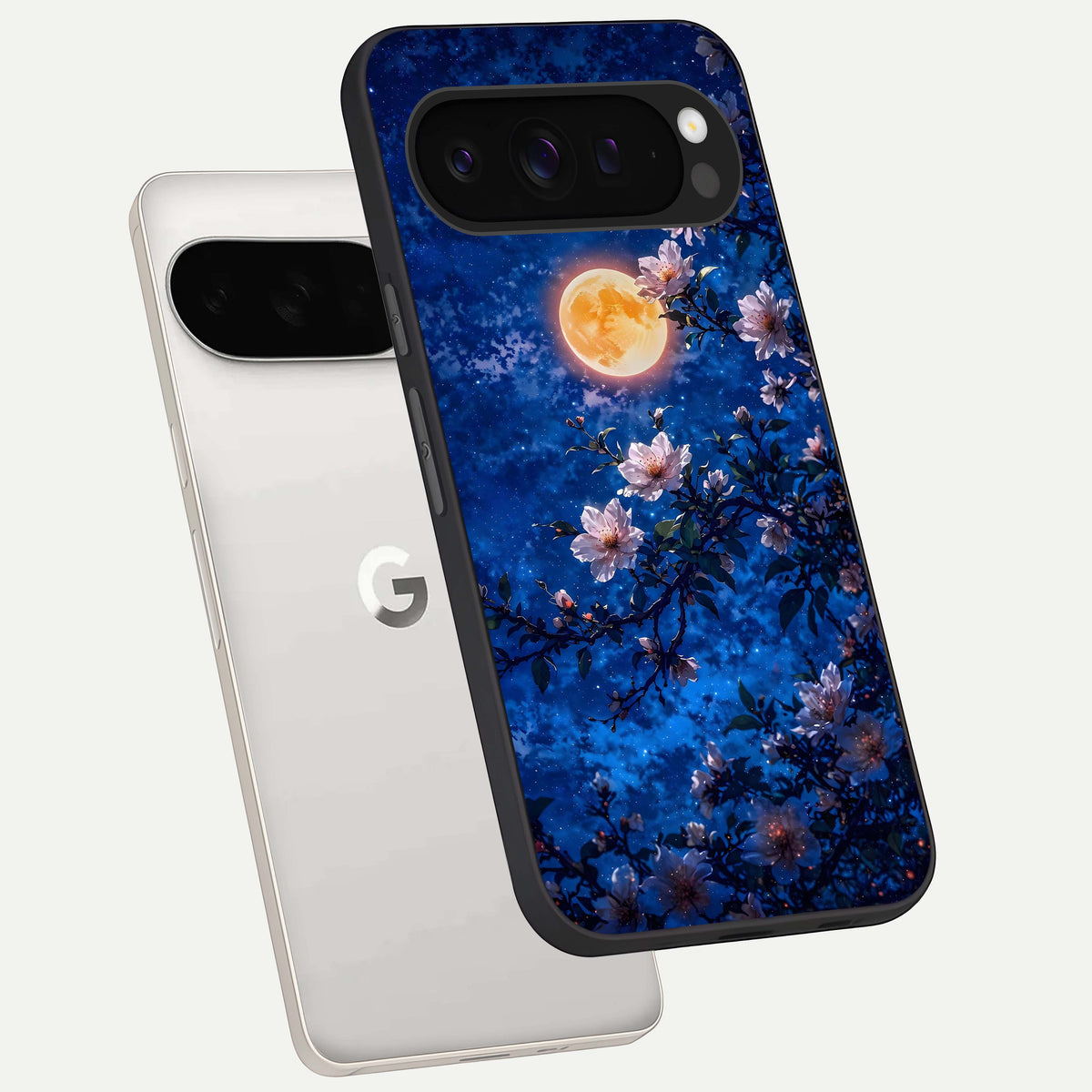  Moonlit Blossoms Night phone case For Google Pixel 9 Pro XL showing premium glass back cover with detailed artwork