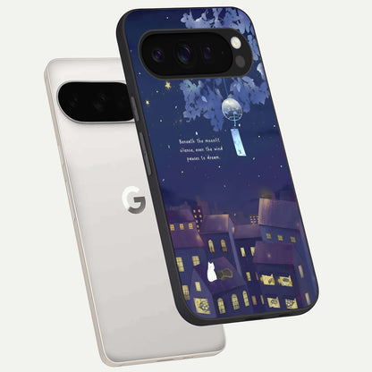  Moonlit Cat Silence phone case For Google Pixel 9 Pro XL showing premium glass back cover with detailed artwork