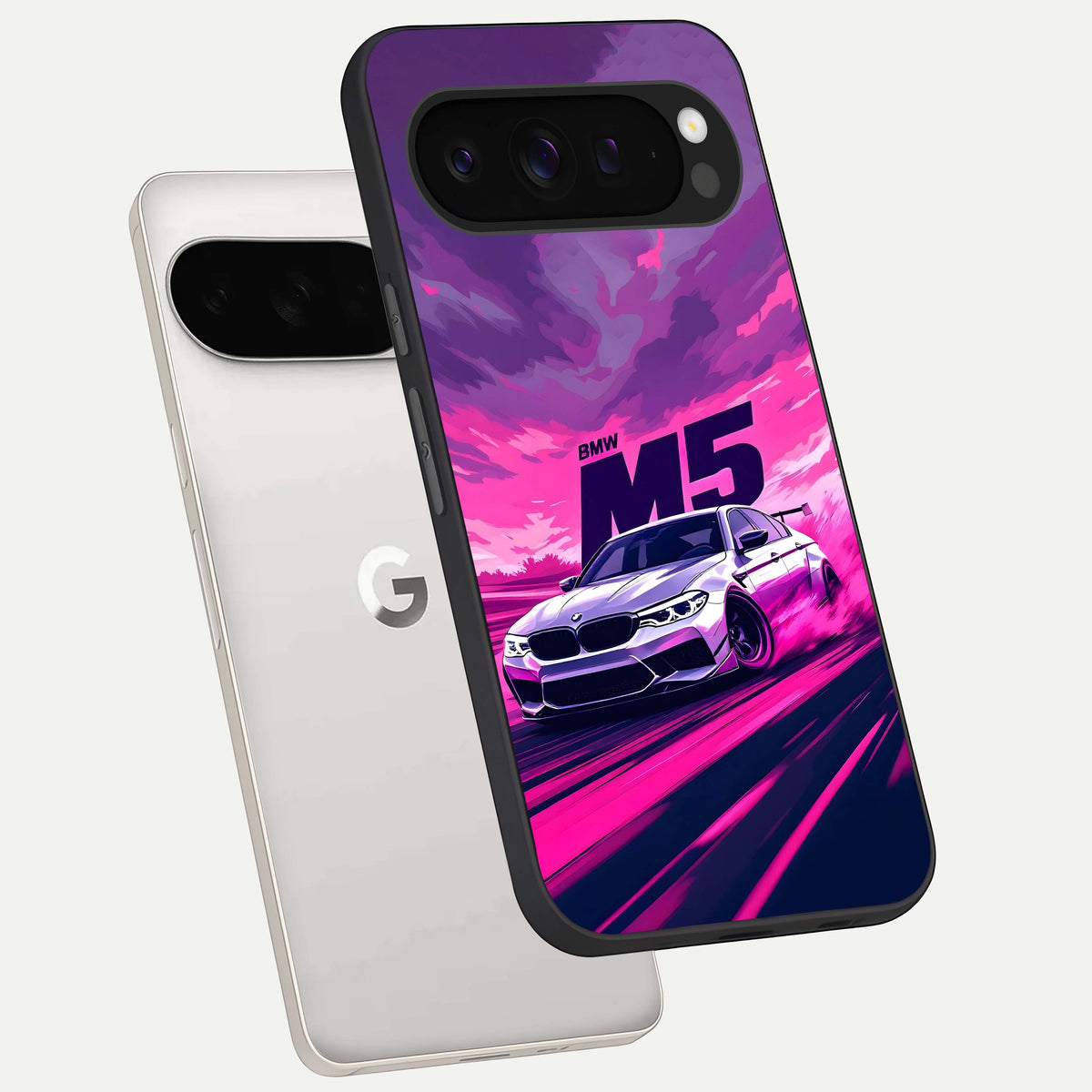  MS Neon Car phone case For Google Pixel 9 Pro XL showing premium glass back cover with detailed artwork