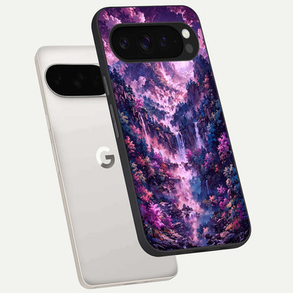  Mystic Cascade Peaks phone case For Google Pixel 9 Pro XL showing premium glass back cover with detailed artwork