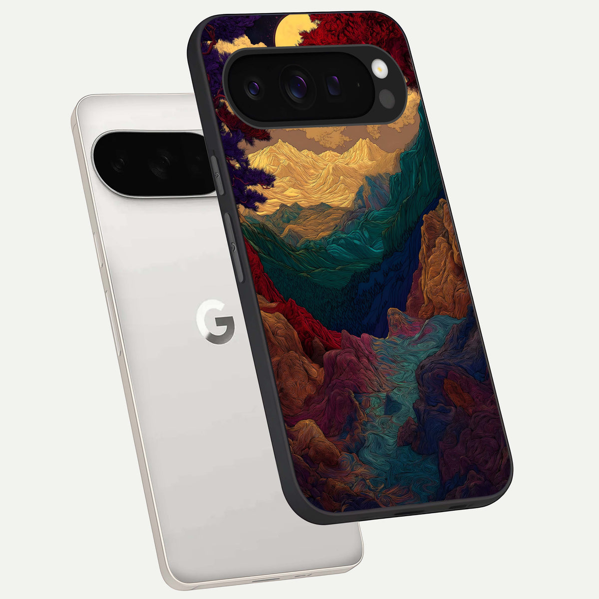  Mystic Valley Light phone case For Google Pixel 9 Pro XL showing premium glass back cover with detailed artwork