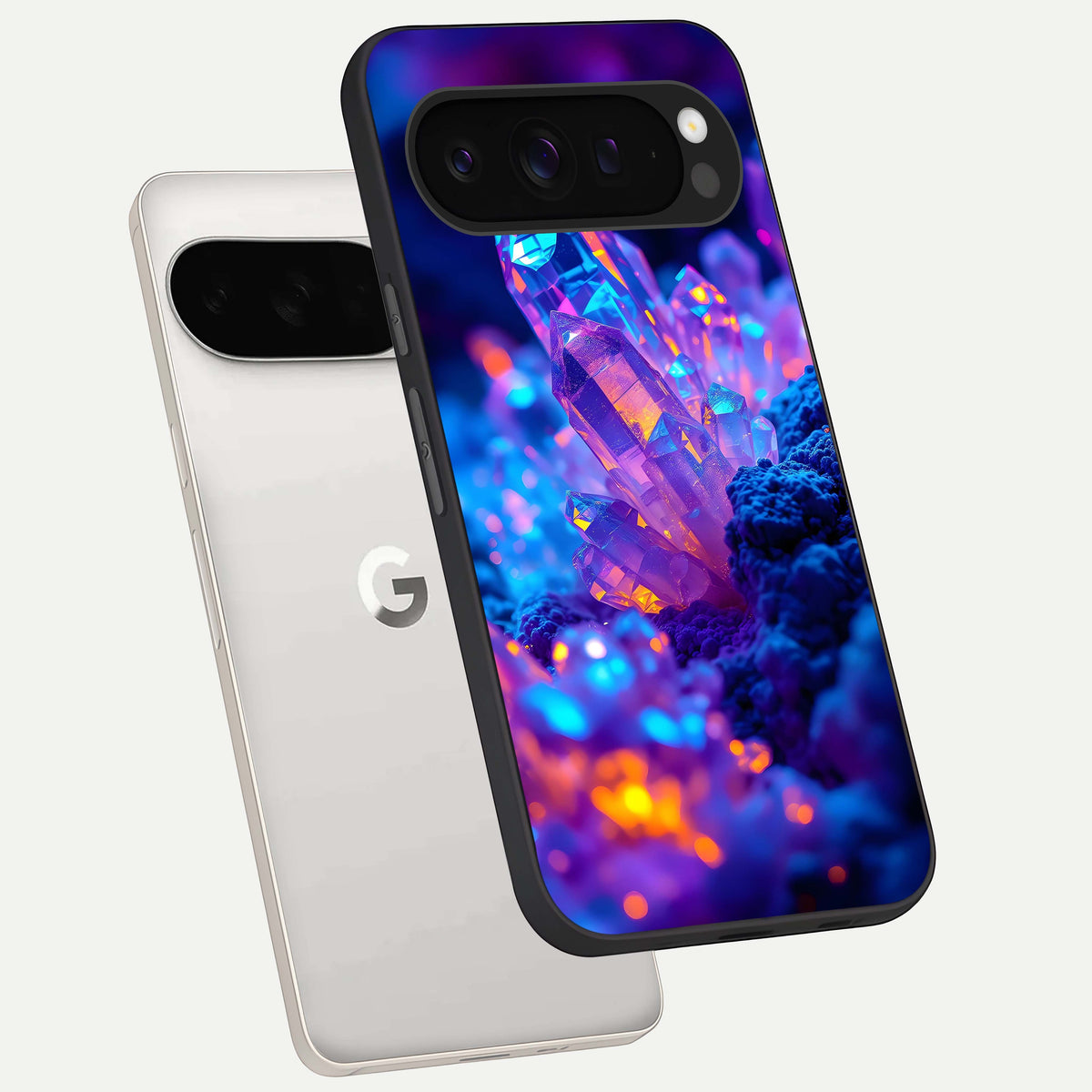  Neon Aura Shards phone case For Google Pixel 9 Pro XL showing premium glass back cover with detailed artwork