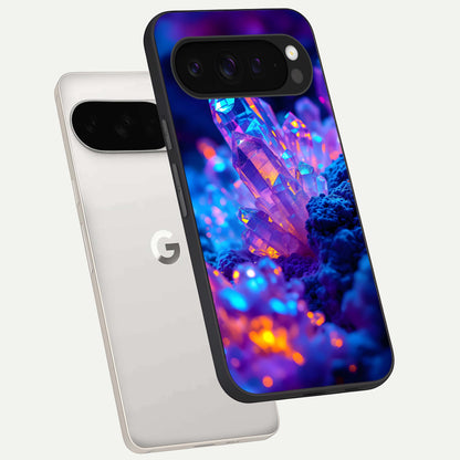  Neon Aura Shards phone case For Google Pixel 9 Pro XL showing premium glass back cover with detailed artwork