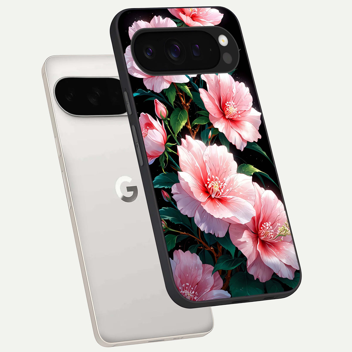 Peach Flower phone case For Google Pixel 9 Pro XL showing premium glass back cover with detailed artwork