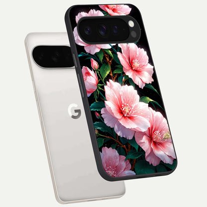  Peach Flower phone case For Google Pixel 9 Pro XL showing premium glass back cover with detailed artwork