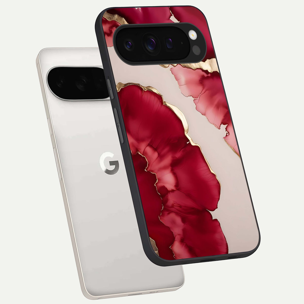  Pink And White Marble phone case For Google Pixel 9 Pro XL showing premium glass back cover with detailed artwork