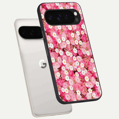  Pink Daisy Bliss phone case For Google Pixel 9 Pro XL showing premium glass back cover with detailed artwork