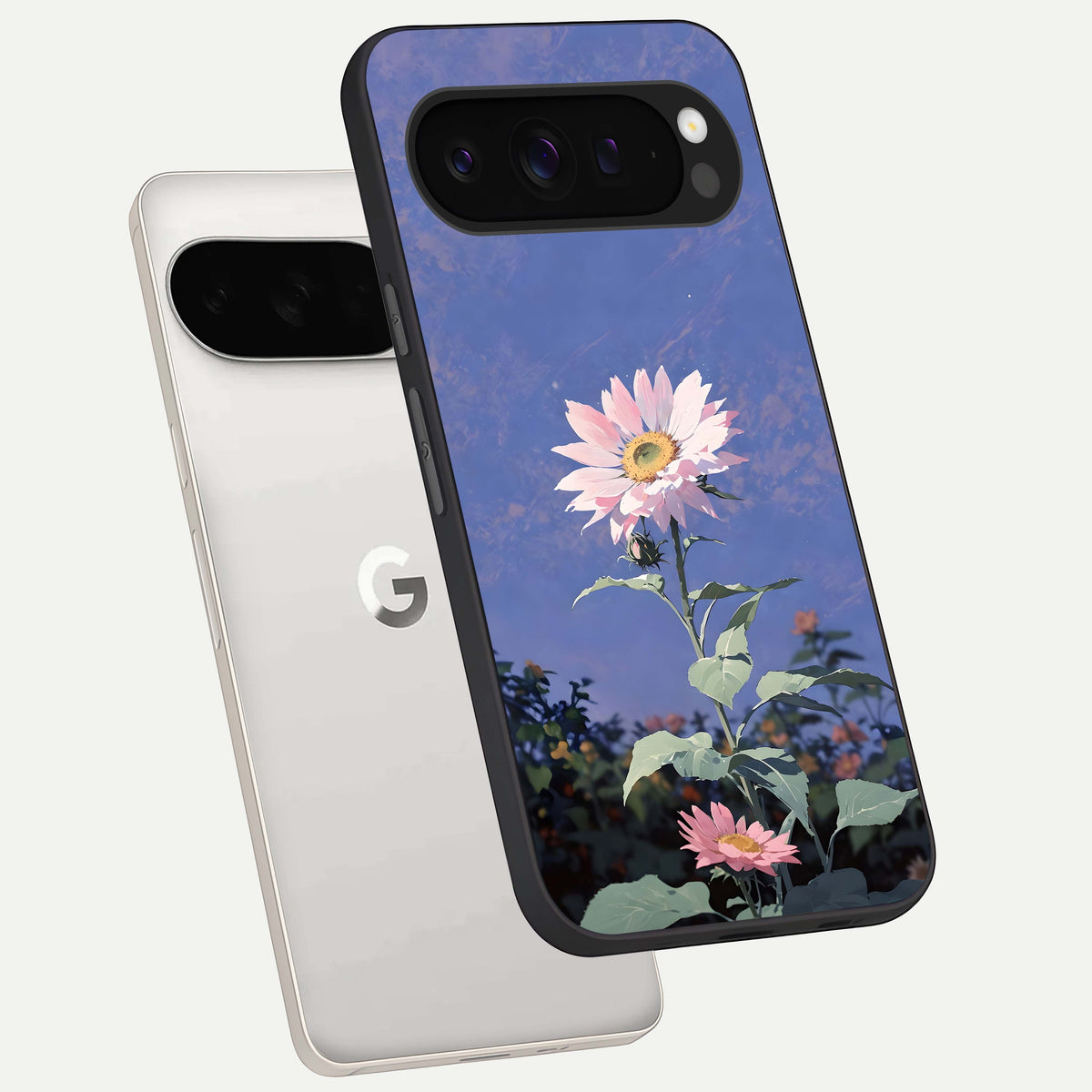  Pink Shells Outline phone case For Google Pixel 9 Pro XL showing premium glass back cover with detailed artwork