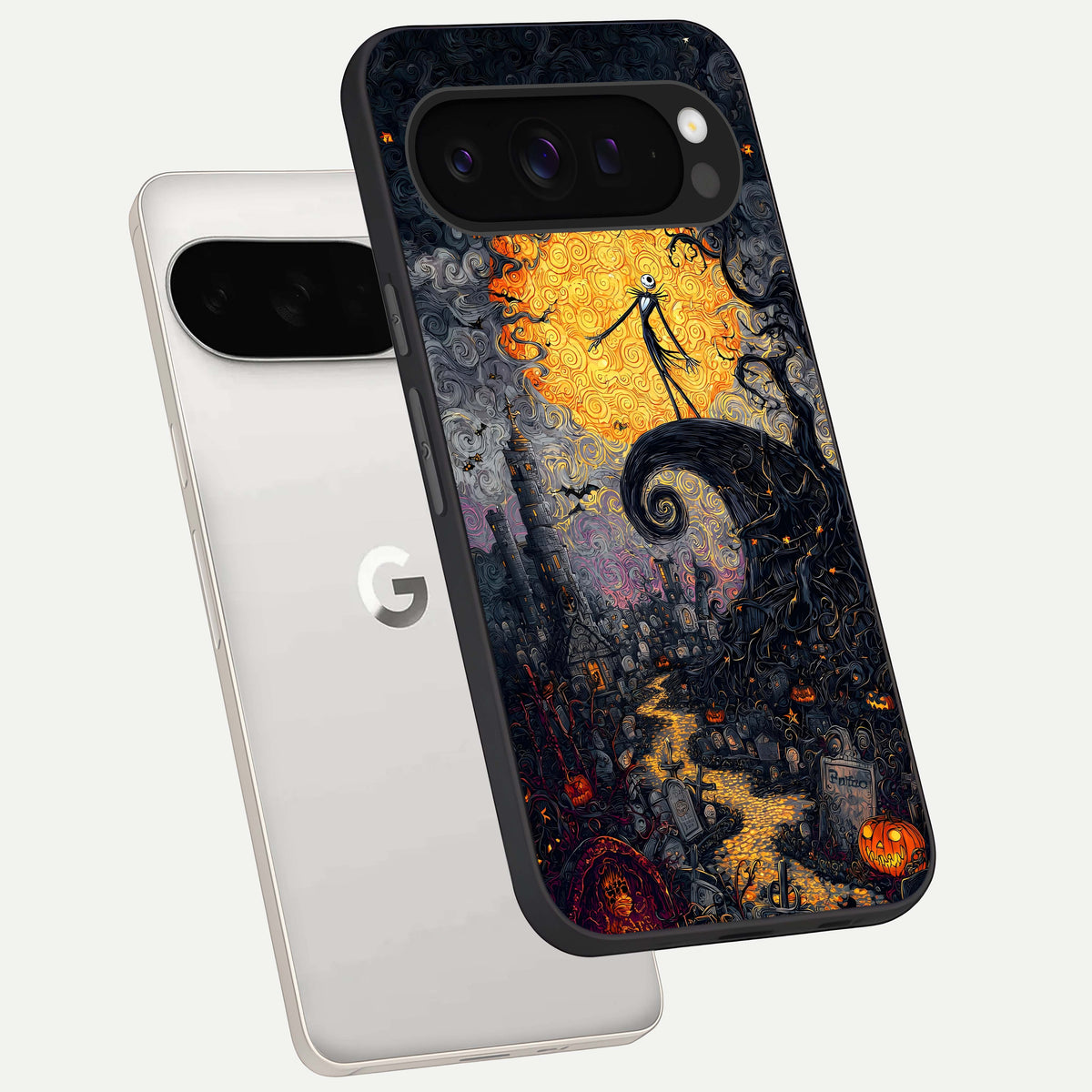  Pumpkin Moon Night phone case For Google Pixel 9 Pro XL showing premium glass back cover with detailed artwork