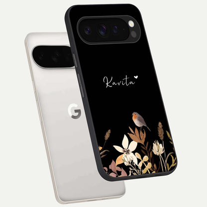  Quiet Garden Tune Custom Name phone case For Google Pixel 9 Pro XL showing premium glass back cover with detailed artwork