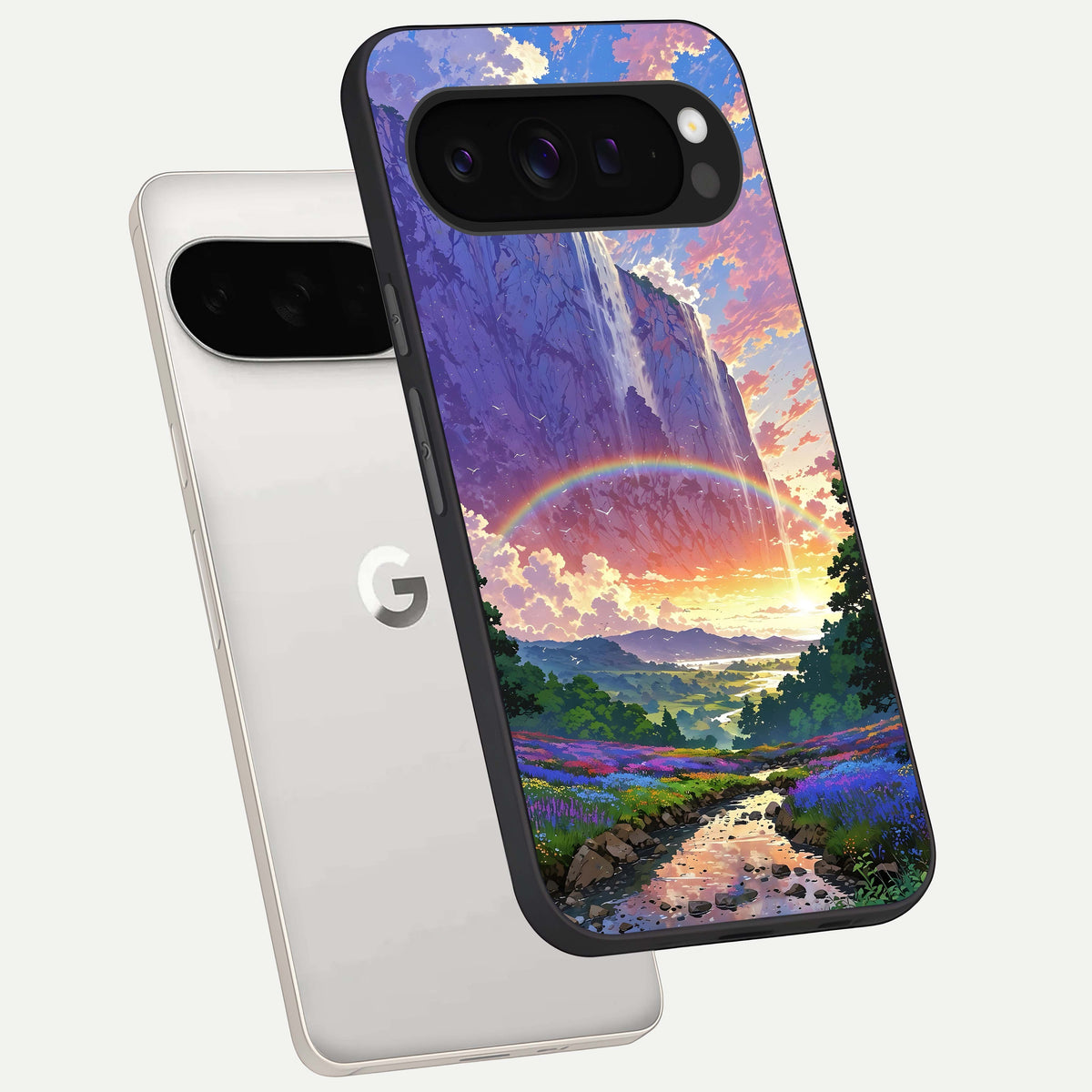  Rainbow Valley Dream phone case For Google Pixel 9 Pro XL showing premium glass back cover with detailed artwork