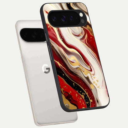  Red And White Marble phone case For Google Pixel 9 Pro XL showing premium glass back cover with detailed artwork
