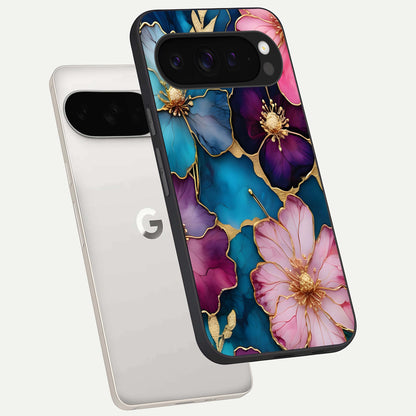  Sparkle Floral phone case For Google Pixel 9 Pro XL showing premium glass back cover with detailed artwork
