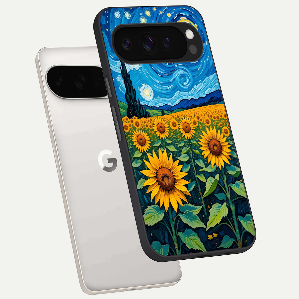  Starry Sunflower Dreams phone case For Google Pixel 9 Pro XL showing premium glass back cover with detailed artwork