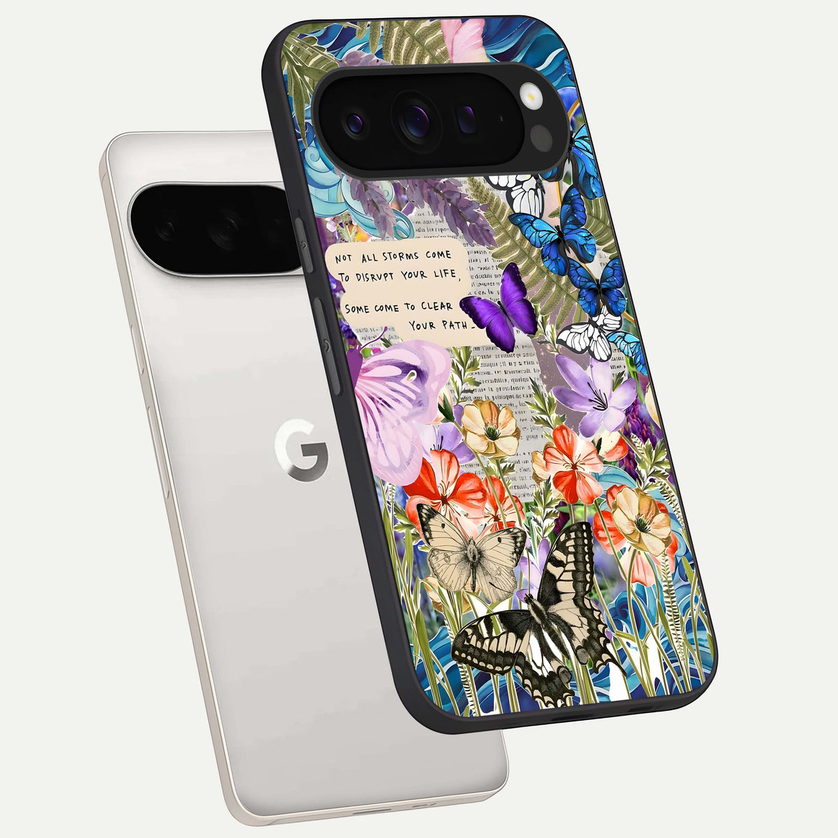  Storm Path Bloom phone case For Google Pixel 9 Pro XL showing premium glass back cover with detailed artwork