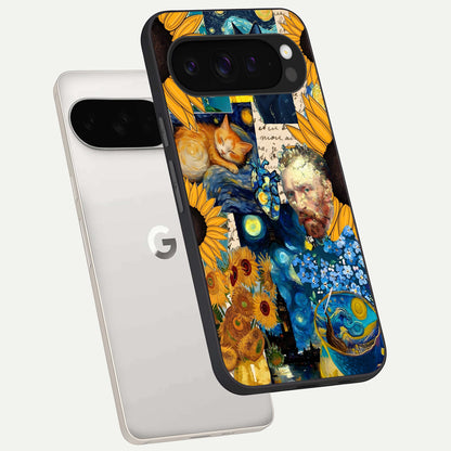  Sunflower Chic Mood Custom Name phone case For Google Pixel 9 Pro XL showing premium glass back cover with detailed artwork