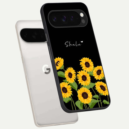  Sunflower Sky Bloom phone case For Google Pixel 9 Pro XL showing premium glass back cover with detailed artwork