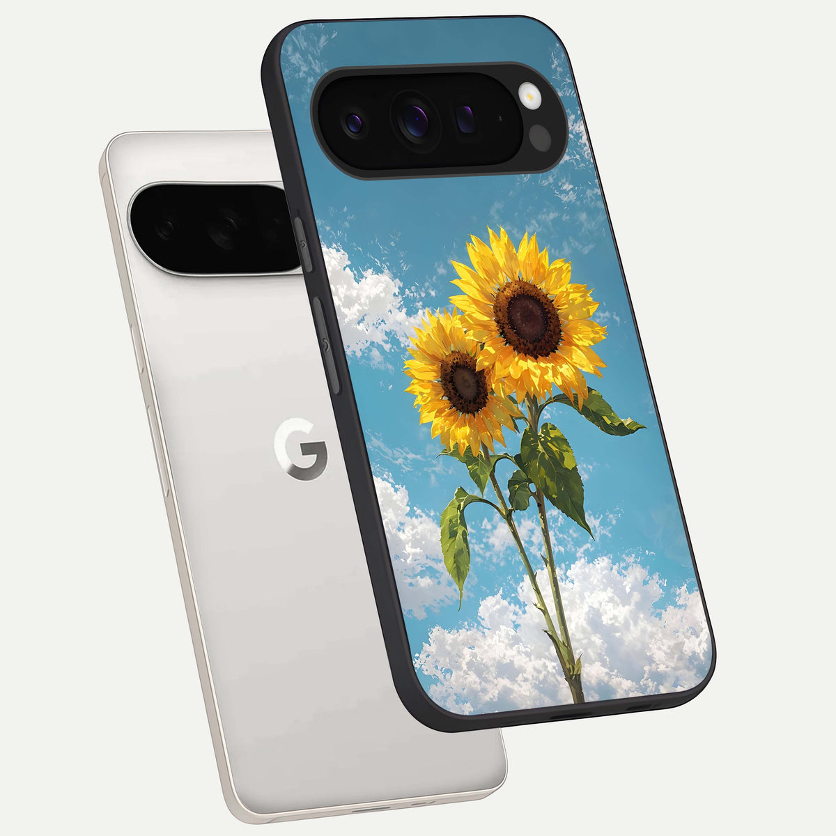  Sunlit Daisy Glow phone case For Google Pixel 9 Pro XL showing premium glass back cover with detailed artwork