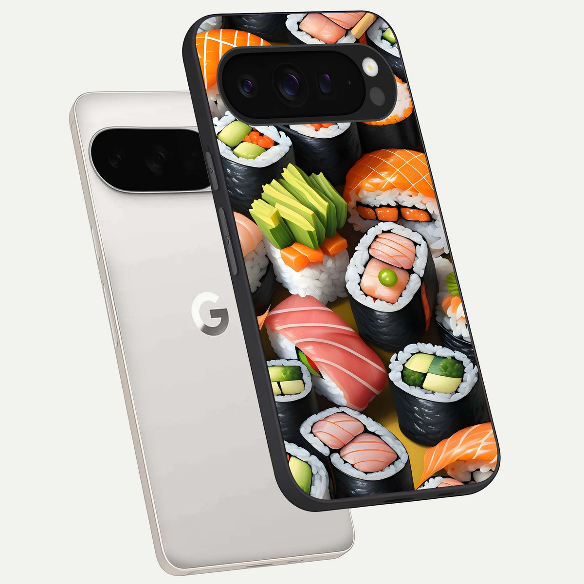  Sushi Food Pattern phone case For Google Pixel 9 Pro XL showing premium glass back cover with detailed artwork