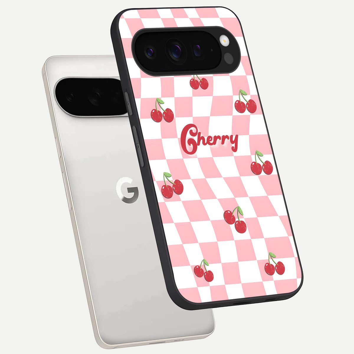  Sweet Cherry Vibes phone case For Google Pixel 9 Pro XL showing premium glass back cover with detailed artwork