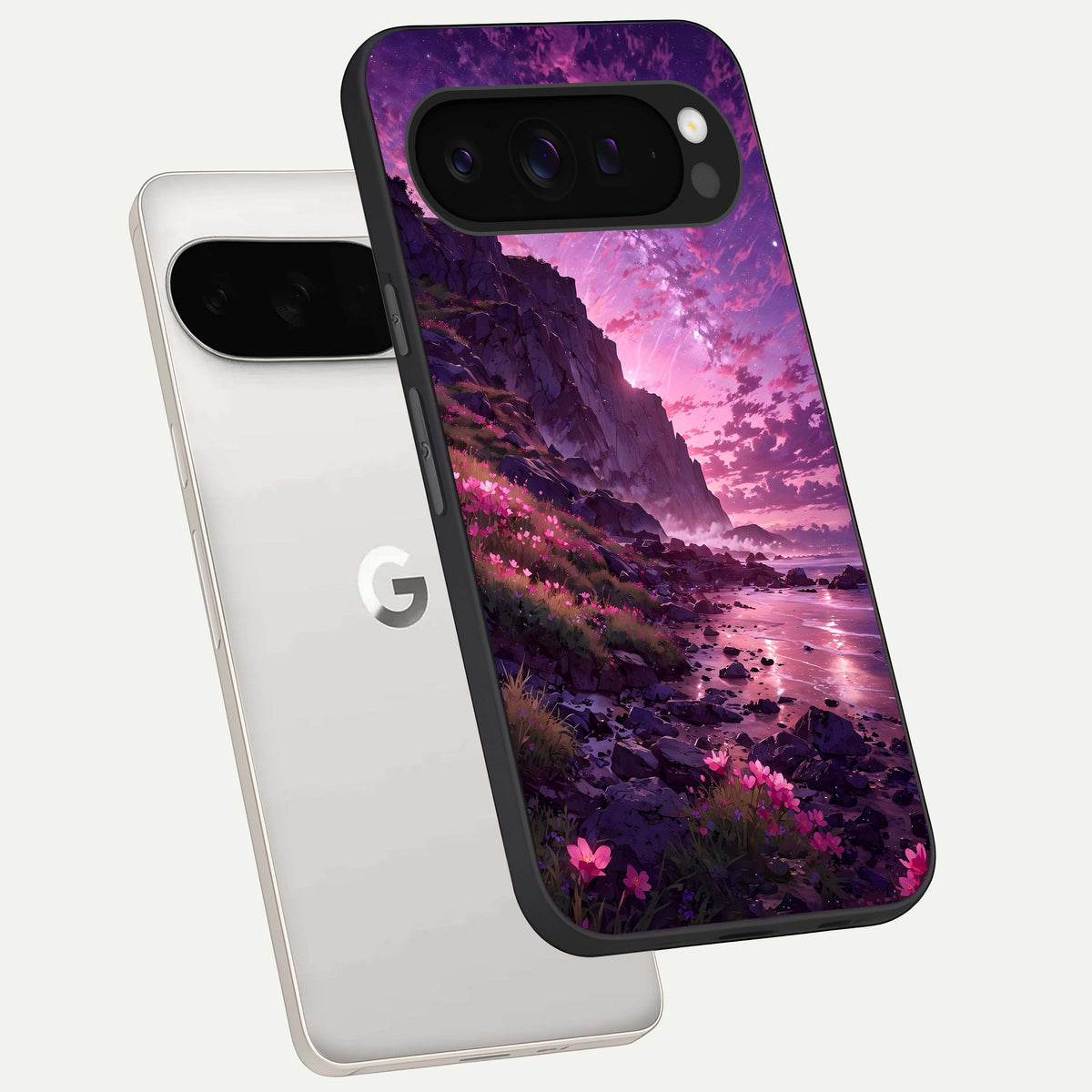 Twilight Blossom Coast phone case For Google Pixel 9 Pro XL showing premium glass back cover with detailed artwork