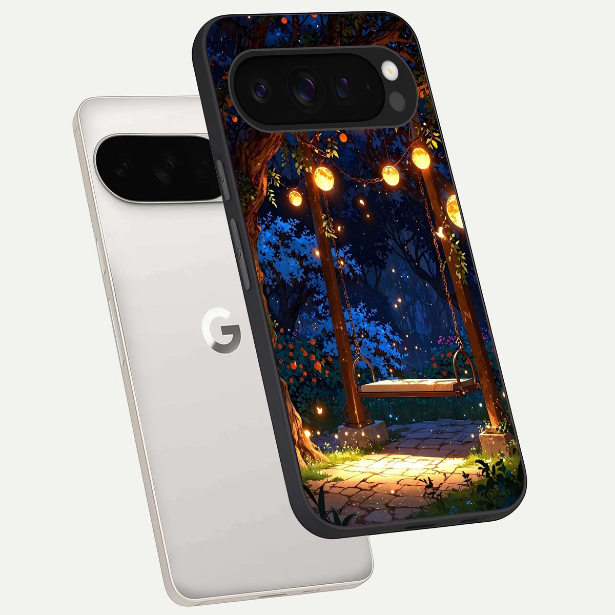  Twilight Garden Swing phone case For Google Pixel 9 Pro XL showing premium glass back cover with detailed artwork