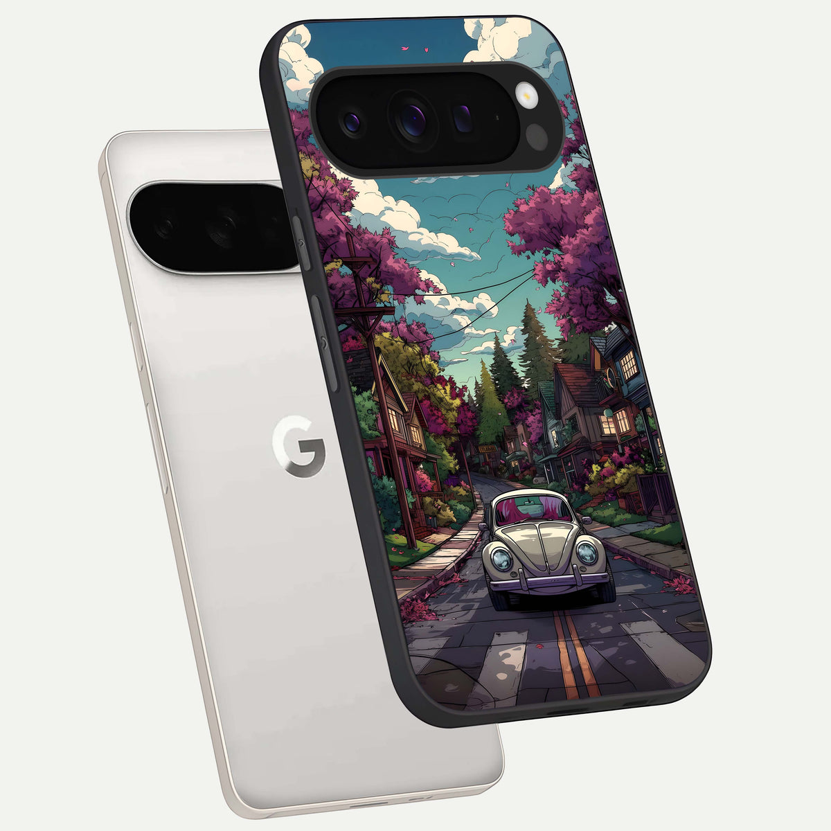  Vintage Street Drive phone case For Google Pixel 9 Pro XL showing premium glass back cover with detailed artwork
