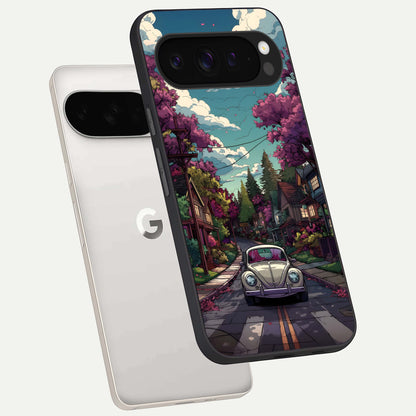  Vintage Street Drive phone case For Google Pixel 9 Pro XL showing premium glass back cover with detailed artwork