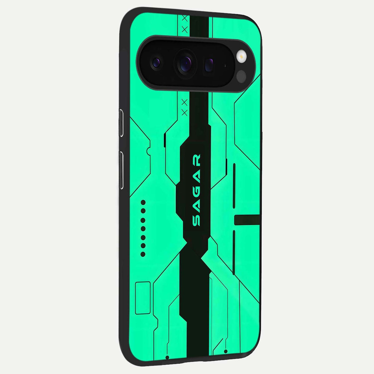  Aqua Tech CYBERPUNK Custom Name back cover For Google Pixel 9 Pro XL slim fit glass case with vibrant aesthetic design