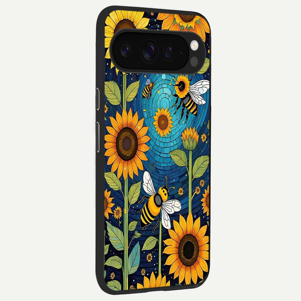  Bees And Sunflowers back cover For Google Pixel 9 Pro XL slim fit glass case with vibrant aesthetic design