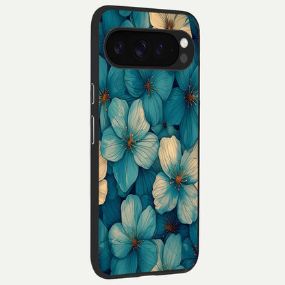  Blue Shade Floral back cover For Google Pixel 9 Pro XL slim fit glass case with vibrant aesthetic design