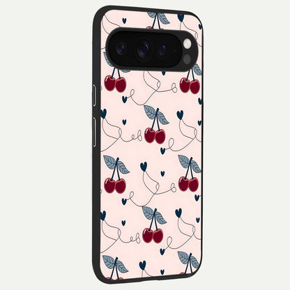  Cherry Heart Line back cover For Google Pixel 9 Pro XL slim fit glass case with vibrant aesthetic design