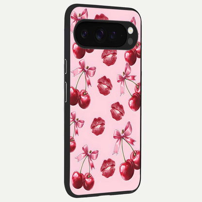  Cherry With Lips back cover For Google Pixel 9 Pro XL slim fit glass case with vibrant aesthetic design