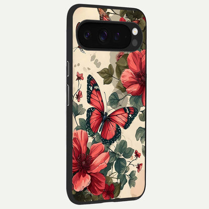  Crimson Butterfly Garden back cover For Google Pixel 9 Pro XL slim fit glass case with vibrant aesthetic design