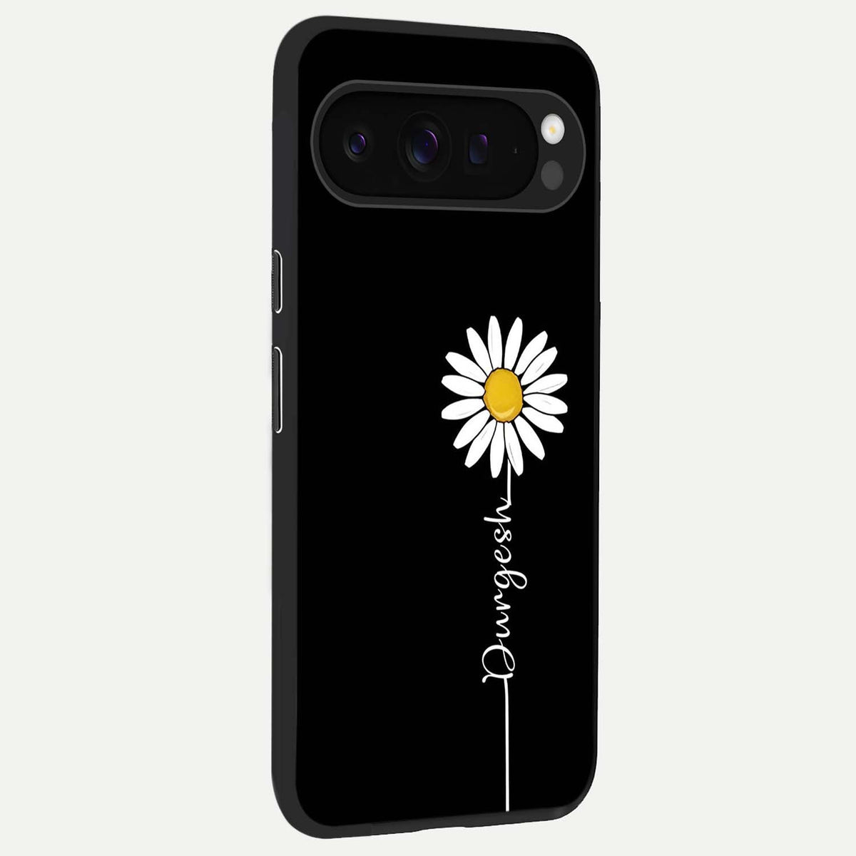  Custom Name White Flower back cover For Google Pixel 9 Pro XL slim fit glass case with vibrant aesthetic design