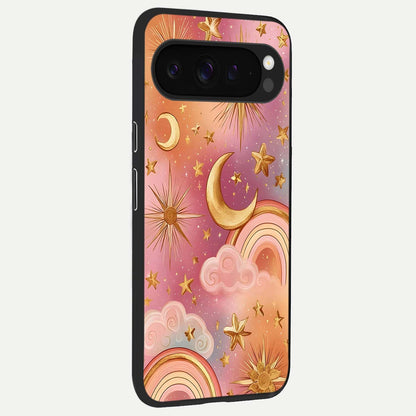  Golden Celestial Dreams back cover For Google Pixel 9 Pro XL slim fit glass case with vibrant aesthetic design