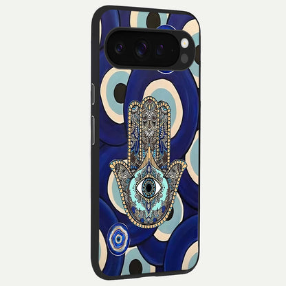  Hamsa Divine Guard back cover For Google Pixel 9 Pro XL slim fit glass case with vibrant aesthetic design
