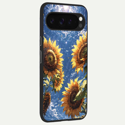  Heavenly Sunflower Rise back cover For Google Pixel 9 Pro XL slim fit glass case with vibrant aesthetic design