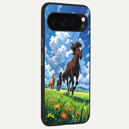  Majestic Horses Galloping back cover For Google Pixel 9 Pro XL slim fit glass case with vibrant aesthetic design