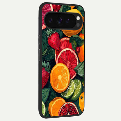  Multiple Fruits back cover For Google Pixel 9 Pro XL slim fit glass case with vibrant aesthetic design