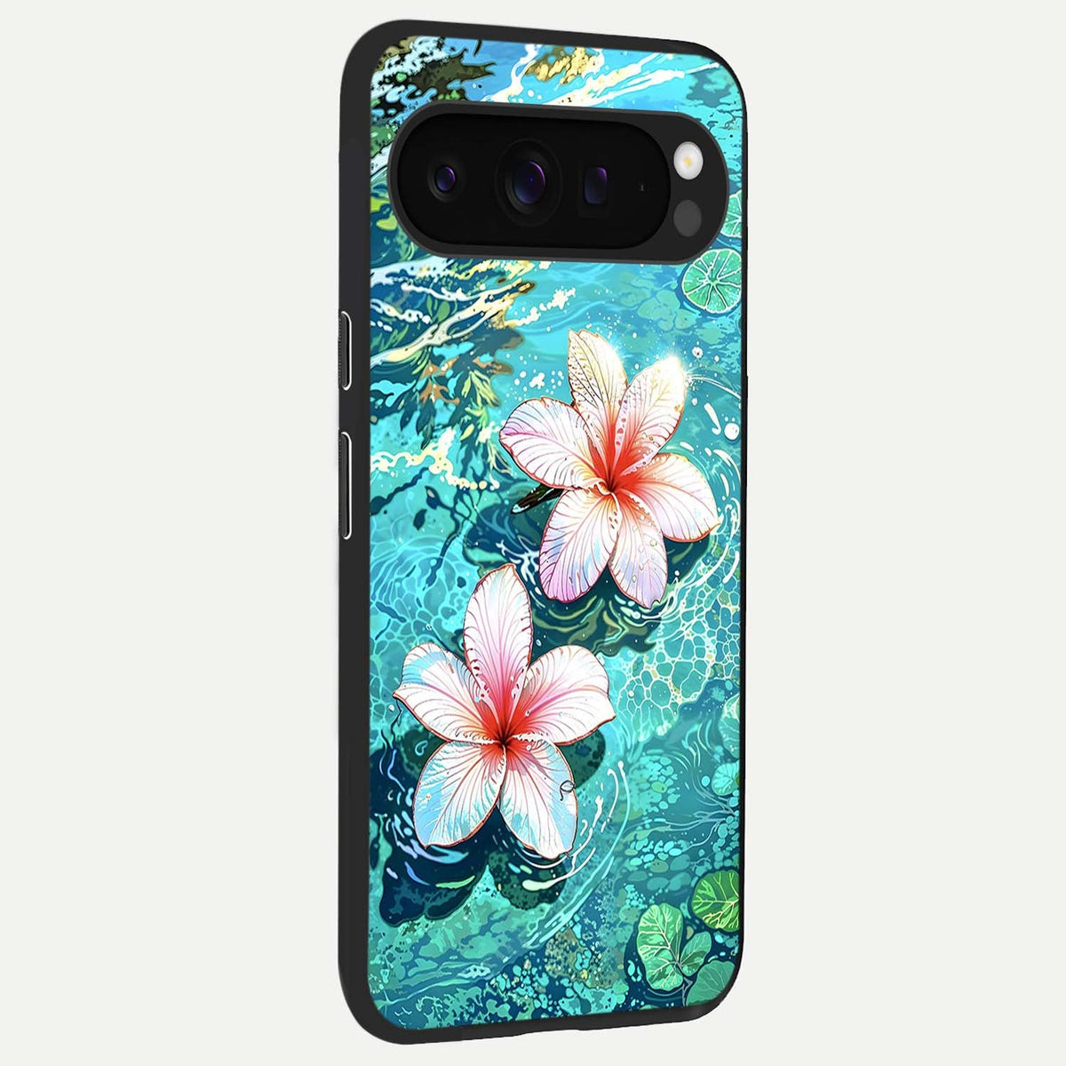  Pink Flowers in Water back cover For Google Pixel 9 Pro XL slim fit glass case with vibrant aesthetic design