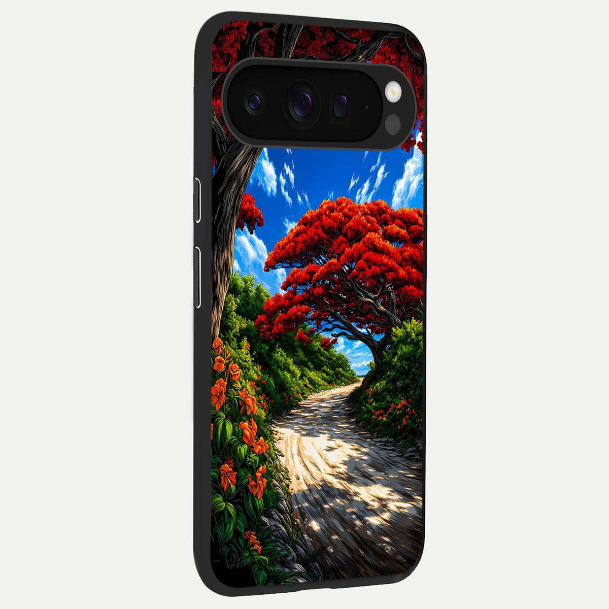  Red Trees Pathway back cover For Google Pixel 9 Pro XL slim fit glass case with vibrant aesthetic design