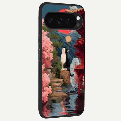  Temple Cat Scenery back cover For Google Pixel 9 Pro XL slim fit glass case with vibrant aesthetic design