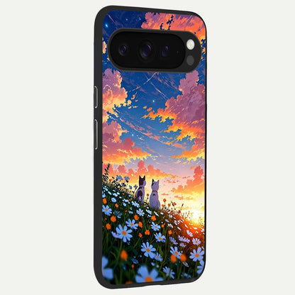  Two Cats Friends back cover For Google Pixel 9 Pro XL slim fit glass case with vibrant aesthetic design